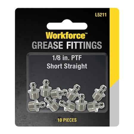 Workforce Grease Fittings, 1/8in Straight PTF, 10-Piece L5211